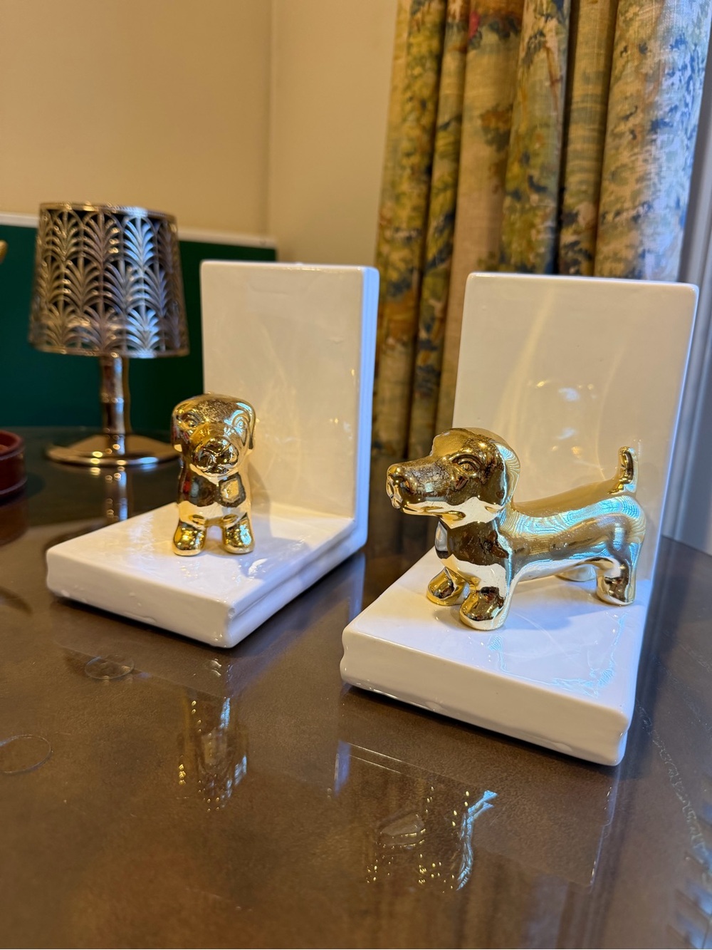 Gold and White Ceramic Dachshund Bookends - Home Accents